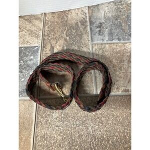 Woven Leather Belt Multicolored Braided Genuine Leather Brass Buckle Small‎